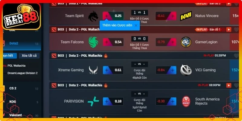 Kèo thắng thua trận đấu trong Dota 2