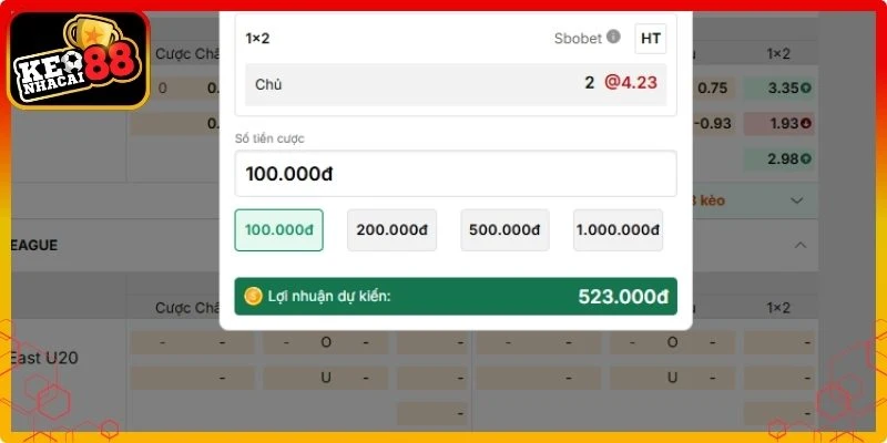 Công thức tính tiền thắng kèo châu Âu