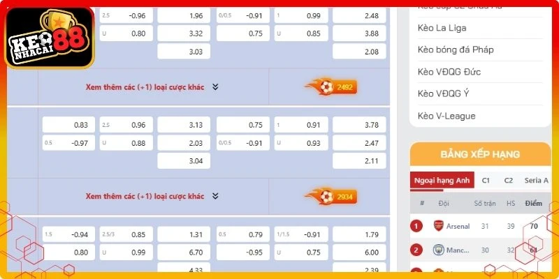Kèo chấp với tỷ lệ 0.25